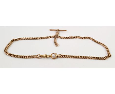 9ct gold albert chain, curb link pattern, with bar and clip, 40cm long, approx. 30gCondition ReportAll links and ring clip ma