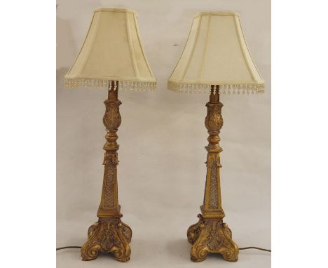 Pair of modern table lamps in 16th century Italianate-style , each lamp approx. 60cm high, with shades (2) 