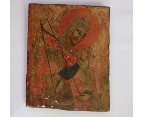 17th century Macedonian painted wood triptych panel 'The Left Hand Panel', half-length portrait of the warrior Janif Macondos