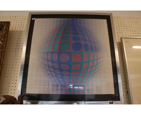 Victor Vasarely (French/Hungarian, 1906–1997) Lithographic print in Chrome frame 