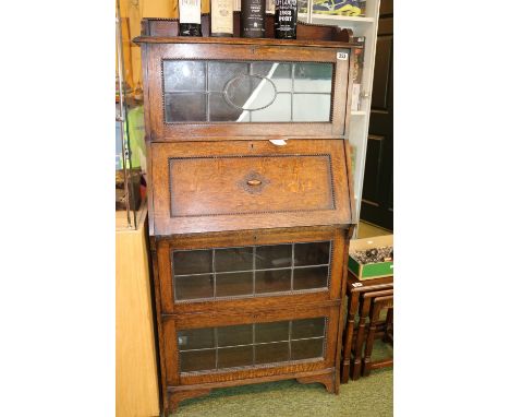 Oak Fall front Bureau with leaded glazed top and 2 Shelf base 