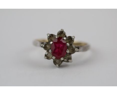 Ladies 9ct White Gold Ruby &amp; Spinel set cluster ring Size K. 2g total weight 