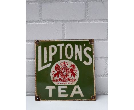 French Lipton's Tea Enamel Sign Height: 31 cm. Width: 31 cm. Depth: 1 cm. Condition: Fair. Location: The Netherlands, Tilburg