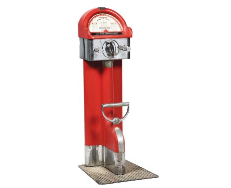 5¢ Mercury athletic scale strength tester. Customer would stand on platform, push release button, drop a coin in the Slot and