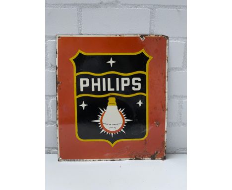 Philips Enamel Sign Height: 41 cm. Width: 36 cm. Depth: 1 cm. Condition: Fair. Location: The Netherlands, Tilburg. 