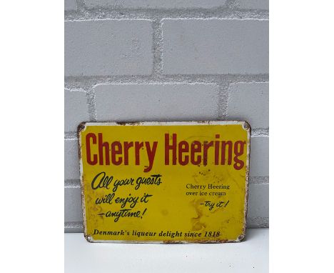 Cherry Heering Enamel Sign  Height: 23 cm. Width: 31 cm. Depth: 1 cm. Condition: Fair. Location: The Netherlands, Tilburg. 