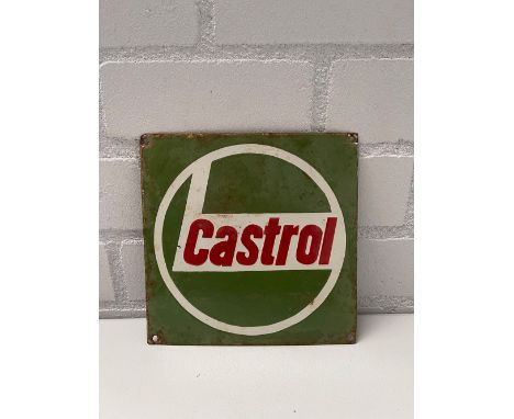 Castrol Enamel Sign Height: 23 cm. Width: 23 cm. Depth: 1 cm. Condition: Fair. Location: The Netherlands, Tilburg. 
