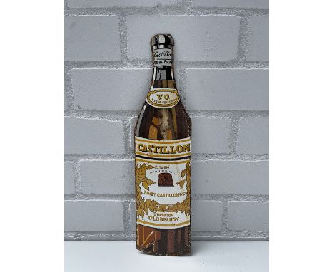 Castillon Bottle Shaped Enamel Sign Height: 45 cm. Width: 12 cm. Depth: 1 cm. Condition: Fair. Location: The Netherlands, Til