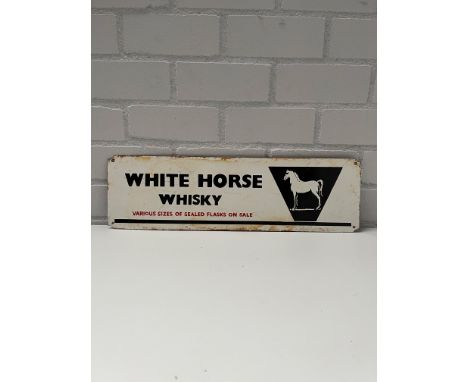 White Horse Whisky Enamel Sign Height: 61 cm. Width: 20 cm. Depth: 1 cm. Condition: Fair. Location: The Netherlands, Tilburg.