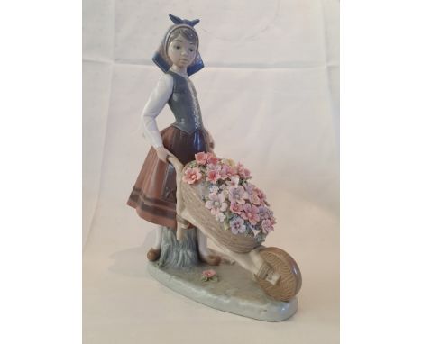 A lot of 2 Lladro Porcelain Figurines - 1982 A Barrel of Blossoms, retired in 1995, Model No.: 1419, Dimensions: 26 x 9 x 17 