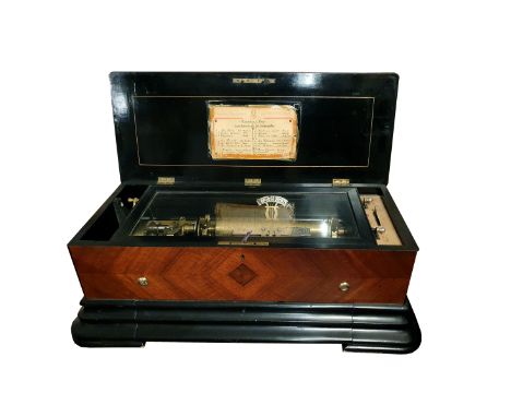 Late 19th century Mandolin &amp; Harp Music Box with 3 Interchangeable 28 cm wide cylinders made by B.A. Bremond Geneva, Swit