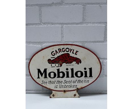 Gargoyle Mobiloil Enamel Sign Height: 30 cm. Width: 41 cm. Depth: 1 cm. Condition: Fair. Location: The Netherlands, Tilburg. 