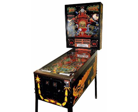 1987 Williams Big Guns pinball machine in good working condition. Notable Features: Flippers (4), Slingshots (2), 3-bank drop