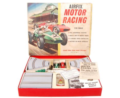 An incredible vintage Airfix ' Motor Racing ' 1:32 scale slot racing car set, ex-shop stock condition. The outer box being wo