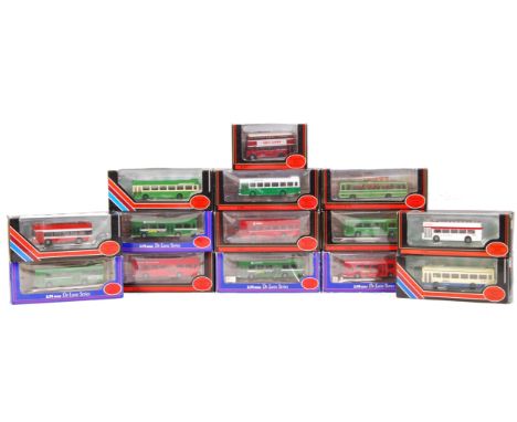 A large collection of 14x assorted EFE Exclusive First Edition 1:76 scale boxed diecast model buses. All models appear mint, 