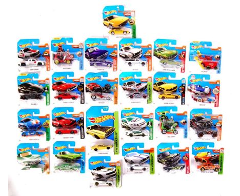 A large collection of 25x assorted Mattel made Hot Wheels carded diecast model cars. All ex-shop stock, appearing mint.
