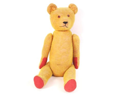 A charming large vintage mid-century c1950's English made teddy bear - possibly Pedigree or Chad Valley. Short yellow mohair,