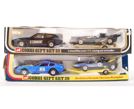 Two original vintage Corgi scale diecast model gift sets to include; Gift Set 29 GS29 Duckhams Formula 1 Surtees Racing Set a