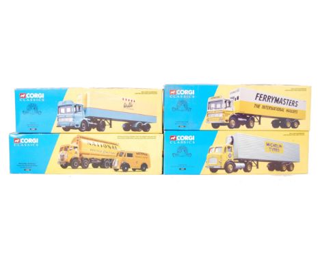 A collection of 4x original Corgi diecast scale model haulage vehicles to include; National Benzole Foden FG Cylindrical Tank