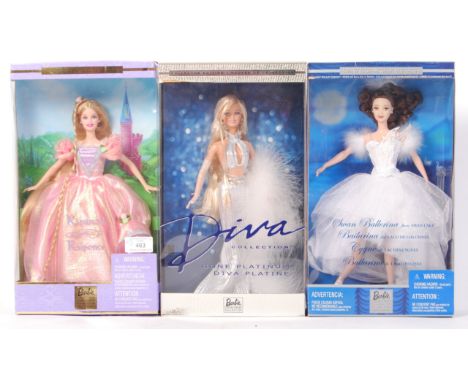 A collection of 3x ' Special Edition ' Barbie dolls, by Mattel. Comprising: Rapunzel, Gone Platinum Diva, and Swan Ballerina.