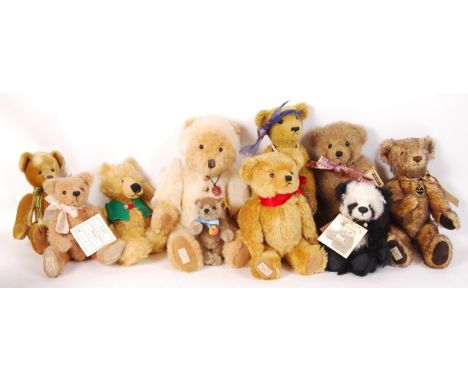 A collection of 10x assorted Artist / Collector's teddy bears. Various makers and designs, to include makers: Dean's Rag Book