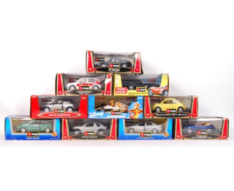 A collection of 10x Burago 1:24 scale precision diecast model cars to include; Porsche 911 Carrera , Mercedes-Benz 300 SL , M