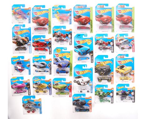A large collection of 25x assorted Mattel made Hot Wheels carded diecast model cars. All ex-shop stock, appearing mint.