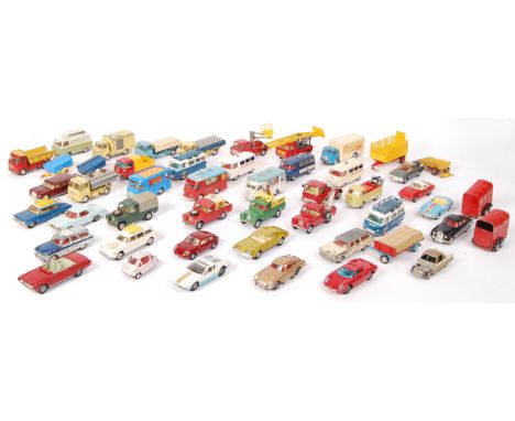 A large collection of approx 40+ loose vintage Corgi diecast scale model vehicles to include;   Commer 5 Ton , 3x Smith's "Ka