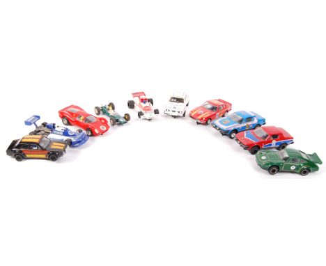 A collection of 10x assorted vintage Scalextric 1:32 scale slot racing cars. To include: Ford Escorts, TR7, Lotus, Ferrari P4