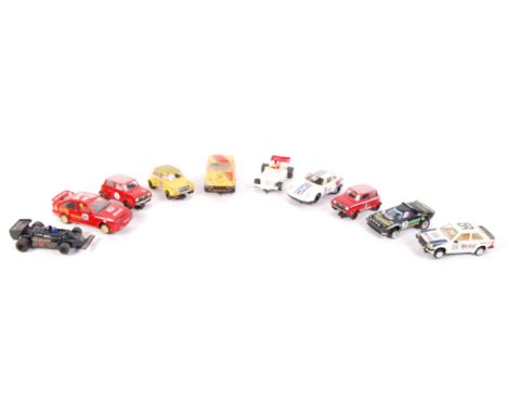A collection of 10x assorted vintage Scalextric 1:32 scale slot racing cars. To include: Lancia Stratos, TR7, Mini, Porsche, 