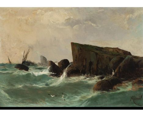 ELISEO MEIFRÈN ROIG (Barcelona, 1857 - 1940)."Marina".Oil on canvas.Signed in the lower right corner.Size: 45 x 64 cm; 63 x 8