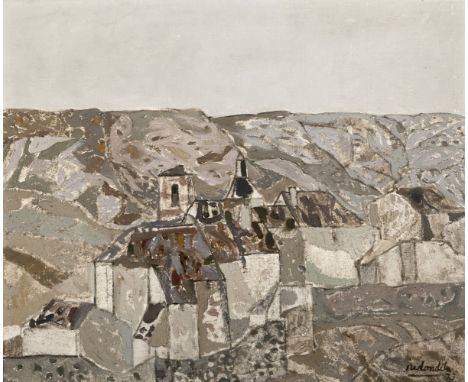 AGUSTÍN REDONDELA (Madrid, 1922 - 2015)."Vista de pueblo", 1973.Oil on canvas.Signed and dated in the lower right corner.With