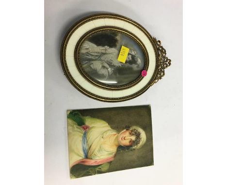 Two portrait miniatures, Mrs Siddins by D. Osbourne, after T. Lawrence and one other 