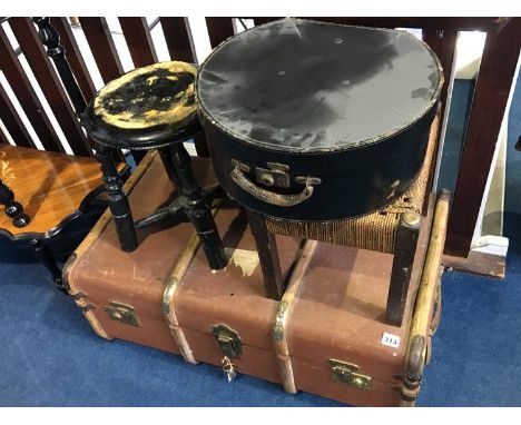 Two stools, a hat box and a trunk