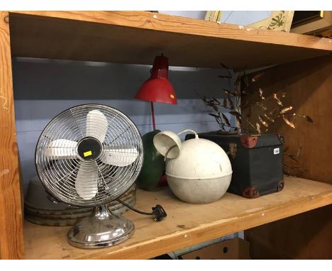 Enamel light shades, angle poise lamp etc.