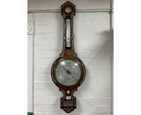 A Victorian P Cremonini, Wolverhampton silvered dial barometer with mother of Pearl inlay in rosewood veneer.