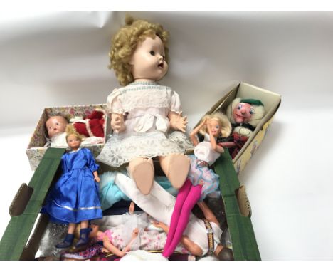 Large pedigree vintage doll - Pelham puppet, boxed. Along with a small vintage doll and a quantity of Barbie &amp; Ken dolls