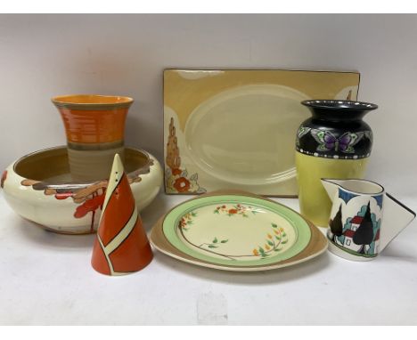 3 Clarice Cliff ceramic lots together with Shelly and later Clarice Cliff examples.