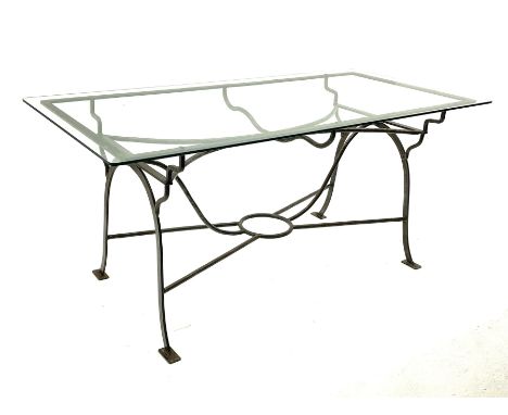 Wrought metal rectangular glass top conservatory/garden table and six chairsDimensions: Height:&nbsp;82cm&nbsp; Length/Width: