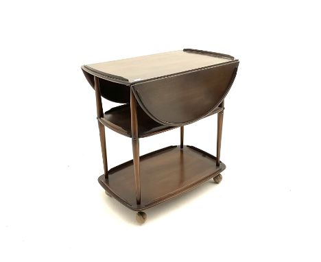 Ercol drop leaf tea trolley, two under tiers, raised on castors Dimensions: Height:&nbsp;76cm&nbsp; Length/Width:&nbsp;74cm&n
