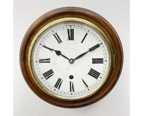 Small circular elm cased wall clock, white enamel Roman dial, single train driven movementDimensions: Depth/Diameter:&nbsp;27