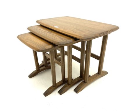 Ercol - nest of three elm rectangular occasional tables Dimensions: Height:&nbsp;42cm&nbsp; Length/Width:&nbsp;63cm&nbsp; Dep