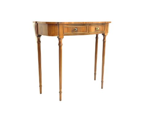 Bevan Funnell Reprodux yew wood console table, fitted with two drawersDimensions: Height:&nbsp;73cm&nbsp; Length/Width:&nbsp;