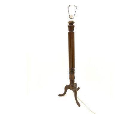 Victorian style Mahogany standard lamp, carved detailing on turned central column, raised on cabriole supports Dimensions: He