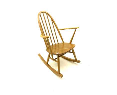 Ercol light elm and beech stick back rocking chairDimensions: Height:&nbsp;85cm&nbsp;