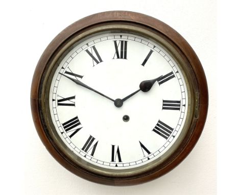 Early 20th century circular walnut cased wall clock, white enamel Roman dial, single train driven movementDimensions: Length/