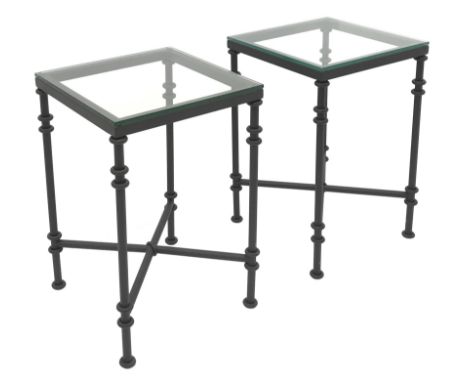 Oka Furniture - 'Pompidou' pair metal and glass lamp tablesDimensions: Height: 60cm  Length/Width: 40cm  Depth/Diameter: 40cm
