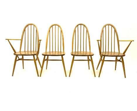 Set of four Ercol light elm and beech stick and hoop back dining chairs 