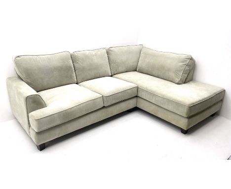 Corner sofa upholstered in light grey fabricDimensions: Length/Width:&nbsp;248cm&nbsp; Depth/Diameter:&nbsp;177cm