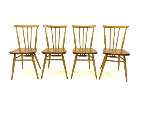 Four Ercol stick back chairs, turned supports joined by stretcher Dimensions: Length/Width:&nbsp;38cm&nbsp;